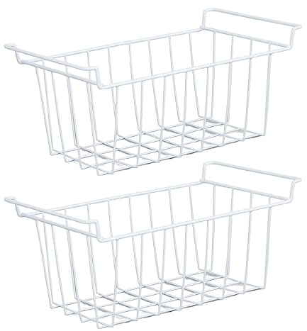 2Pcs Freezer Wire Storage Basket With Handles for Kitchen Cabinets Pantry - Metal Organizer Bins (L 44.5cm X W 24.5cm X H 20cm)