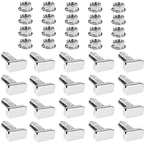 Golgner 20 Set Hammerkopfschrauben-Set, M8*20 mit Flanschmuttern, Hammerkopfschrauben + Sperrzahnmuttern, 20mm Schrauben Kohlenstoffstahl Vernickelt, für Photovoltaik, Gewächshaus, Solarmontage
