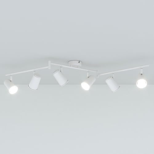 HOFTRONIC - Riga LED Deckenstrahler 6-Flammig - Weiß - 6 Spots drehbar/schwenkbar - GU10 400 Lm 5W 6000K Kaltweiß - Deckenspot für Wohnzimmer, Küche, Flur - Deckenleuchte - Spotlampe (L1200mm)