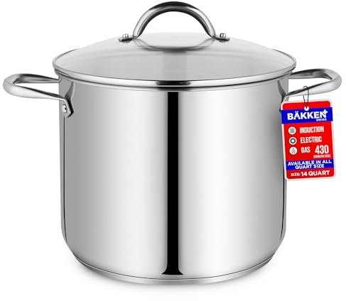 Bakken-Swiss Deluxe 14-Quart Stainless Steel Stockpot w/Tempered Glass See-Through Lid - Simmering Delicious Soups Stews & Induction Cooking - Exceptional Heat Distribution - Heavy-Duty & Food-Grade