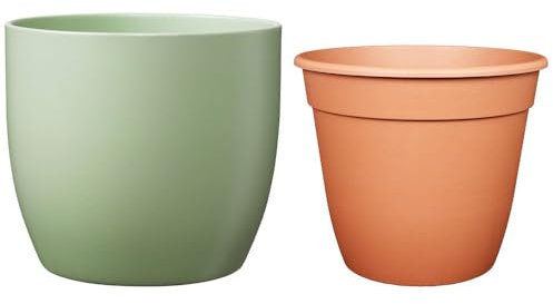 Set - SK Soendgen Keramikübertopf Basel ø24 cm, lindgrün matt + Pflanztopf ø22, hochwertiges Wohnambiente