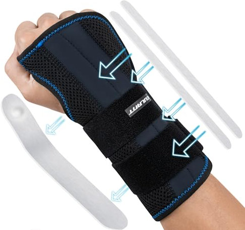 EULANT Handgelenkstütze mit Metallschiene Stabilisator, Handstütze Bandage, Handgelenkschutz für Karpaltunnelsyndrom,Verstauchung, Arthritis, Sehnenscheidenentzündungen,Sportschutz,für Rechts Hand,L