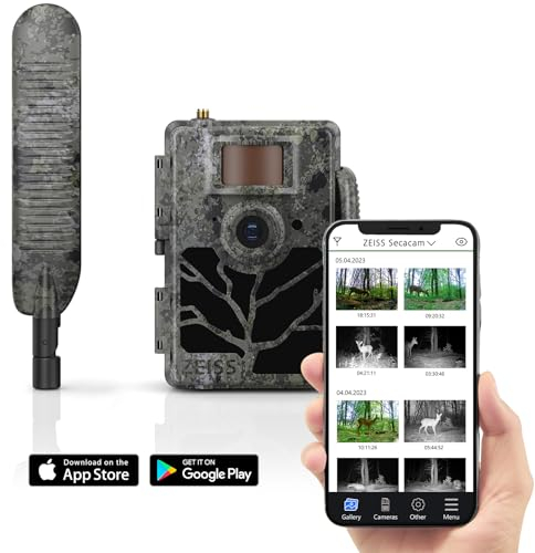 Zeiss Secacam 5 | Cámara de Caza Profesional 4G con Detección de Movimiento, Tarjeta SIM, Tránsmision a App Móvil en Tiempo Real y Reconocimiento IA - Cámara Camuflada 12MP Resistente a la Intemperie