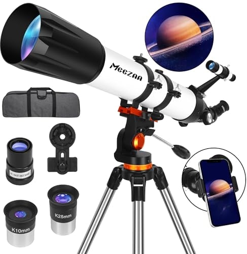 MEEZAA Telescopio, Telescopio Astronómico Adultos Profesionales Ultra Potente 32X-240X, 90/800mm Telescopios Refractor para Niños y Principiantes con Trípode y Adaptador de Teléfono Observer la Luna