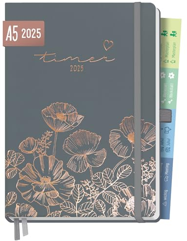 Häfft® Chäff-Timer Premium Kalender 2025 A5 “Poppy” Buchkalender, Terminplaner, Terminkalender, Wochenplaner, Wochenkalender 12 Monate: Jan 25 bis Dez 25 - nachhaltig & klimafreundlich