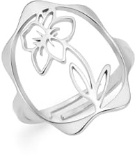 kkjoy Birth Flower Ring Stainless Steel Adjustable Birth Month Floral Bouquet Ring Best Friend Open Finger Ring Wildflower Jewellery Gifts for Women Girls