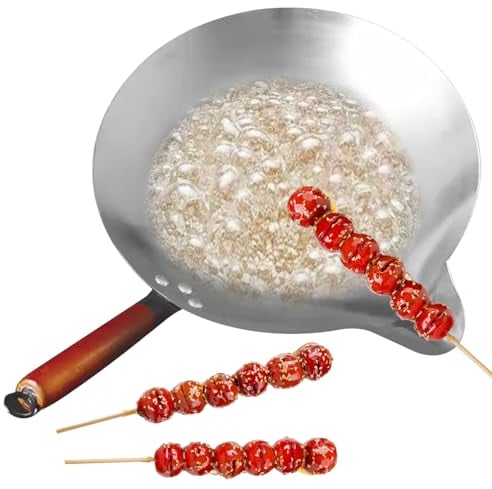 Hilai Double Boilers, Candy Melting Pot Candy Melter with V Spout Cast Iron Wok with Heat Resistant Handle Stainless Steel Tanghulu Sugar Dipping Pan Candy Melter Pot