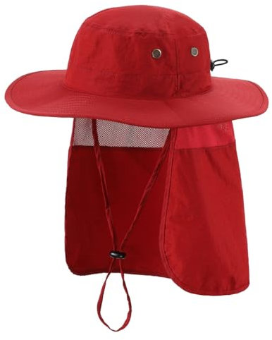 Magracy Herren UPF 50+ breiter Krempe Sonnenhut mit Nackenklappe UV-Schutz Netzstoff Safari-Hut Gartenarbeit Wandern Angelhut Mandarinenrot