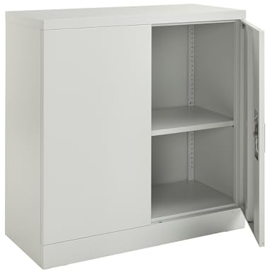 MMT Furniture Steel Storage Cabinet - 2 Door Lockable Filing Cabinet - Metal Storage Cupboard for Home, Office Documents, Files, Kitchen, Shoe Storage, Pantry & Garage - Grey
