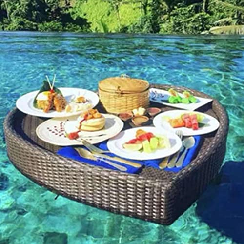 CAFIEDR Schwimmendes Tablett für den Pool, gewebtes schwimmendes Pooltablett, stilvolles Frühstückstablett auf dem Wasser, schwimmende Bar und Tisch für den Pool