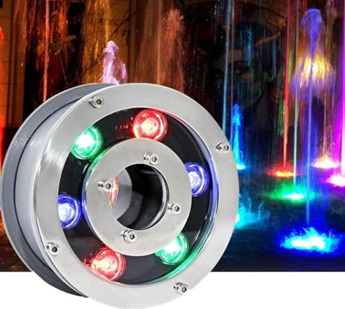 Luz de fuente LED sumergible - Luz LED subacuática for piscina, Foco de jardín de acero inoxidable impermeable IP68, Luces de piscina LED de 24 V, Luces de estanque con orificio medio, for foco de est
