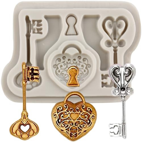 MINFEIDMS Vintage Schlüssel Fondant Formen Schloss Schlüsselloch Silikon Schokoladenform für Zuckerkuchen Dekorieren Cupcake Topper Gummi Paste Candy Polymer Clay