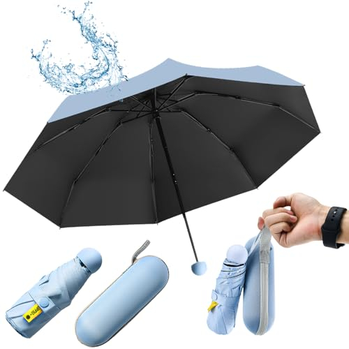 SLTAXAR Kompakter Regenschirm Sturmfest mit 8 Rippen Taschenschirm Blau Mini Umbrella Pocket Taschenschirme Faltender UV-Regenschirm Minischirm Leicht Mini Schirm Damen Perfekt für Jede Handtasche