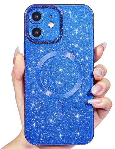 Svanove Glitter Case for iPhone 12 Mini Phone Case Magnetic Compatible with Magsafe, Sparkle Bling Shiny Cute Girly Design, Aesthetic Slim Soft TPU Mag Cover for Women Girl, Royal Blue