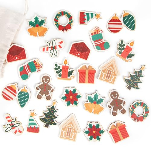 Logbuch-Verlag 24 Weihnachten Streuteile Tischdekoration Streudeko aus Holz weihnachtlich flach dünn Bastelbedarf 3-5 cm