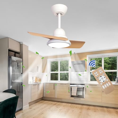 Luyaim 80CM Ventilateur De Plafond Silencieux Avec Lumiere Et Telecommande LED Réglable Moderne Suspension Luminaire 6 Speed Moteur Dc Reversible Pour Chambre Salon Lampe Ventilateur Plafond-A-80CM