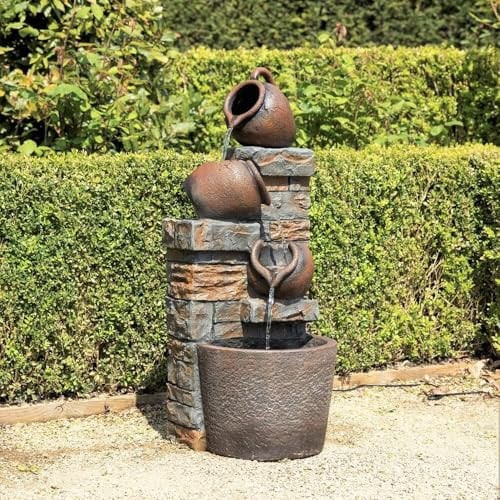 Primrose H75.5cm Evora Cascading Tiered Bowls Water Feature with Lights Outdoor Garden Fountain