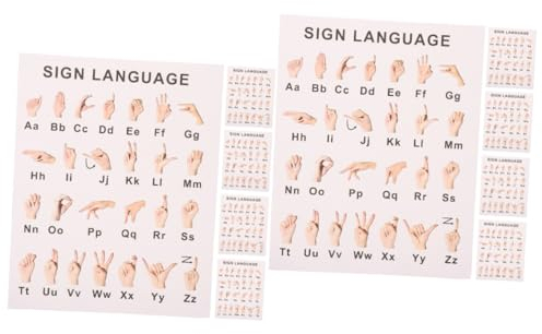 STOBOK 16 Blatt Poster Handgesten Diagramm Gesten Sprachdiagramm Asl Poster Für Klassenzimmer Alphabet Poster Gebärden Sprachkarten Pädagogisches Poster Weiß