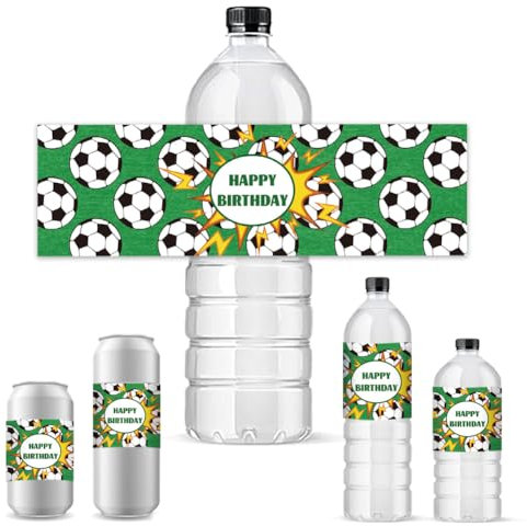 PH PandaHall 30pcs Etiquetas para Botellas de Agua Fútbol Feliz Cumpleaños Envolturas para Botellas de Agua Pegatinas Autoadhesivas Impermeables para Favores de Fútbol Decoraciones para Fiestas de