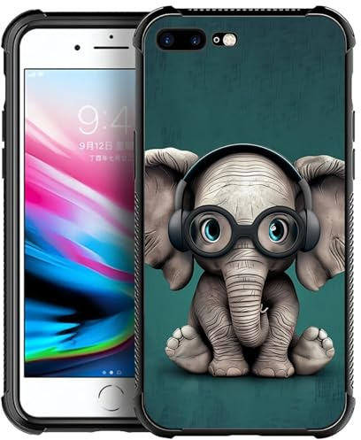 Goodsprout Compatible with iPhone 7/8 Case,with Headphones Cute Little Elephant Amazing Pattern Design Shockproof Anti-Scratch Hard PC Back Case for iPhone 7/8