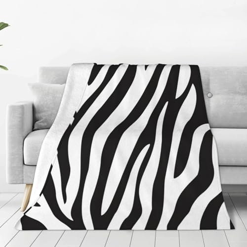 Mexpekil Coperta in pile super morbida e calda, motivo zebrato bianco e nero, motivo zebrato, leggera, soffice, per letto, divano, sedia, campeggio, per tutte le stagioni, 127 x 101,6 cm