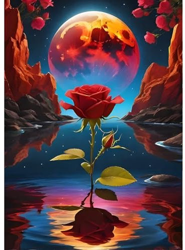 QINRUBB DIY Rosenblüten Diamond Painting Erwachsene, 5D Mond Diamant Painting Bilder Anfänger, Fantasie Runder Vollbohrer Diamanten Malerei Stickerei Kreuzstich Geschenke Home Wand Dekor 30x40cm