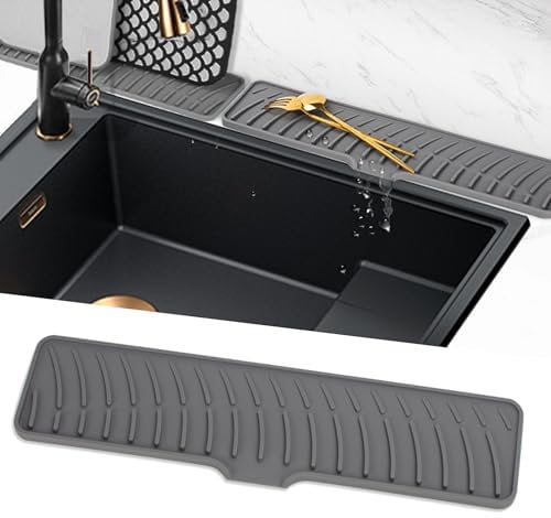 Volminex Alfombrilla para Fregadero Silicona, Alfombrilla de Grifo Estrecha, Antideslizante Protector Fregadero, Alfombrillas Escurreplatos para Proteger Encimera de Cocina y Baño (Gris, 42 cm)