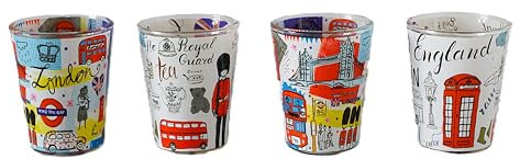 Set of 4 Famous London Icons Shot Glasses – UK England British Souvenir Featuring Iconic City Scenes,UK British Collectible Gift