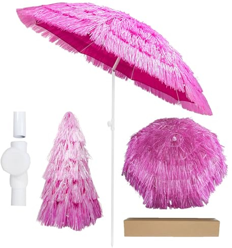 Ggipxalatyr 6.5 Ft Patio Umbrella, Tiki Beach Umbrella Hawaiian Style 8 Ribs UPF 50+, Tiki Beach Umbrella With Tilt For Tropical Palapa, Patio Garden Beach Pool Backyard-pink Color