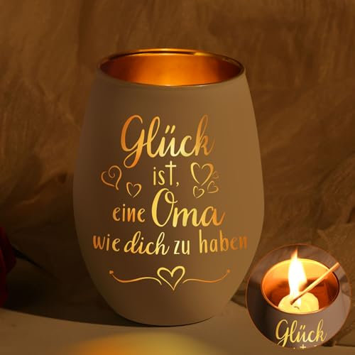 Geschenke für Oma, Muttertagsgeschenk, Windlicht mit Gravur, Oma Geschenk Geburtstag, Teelichthalter Geschenk, Geburtstagsgeschenk für Omas, Beste Omas Geschenke (OMA01)