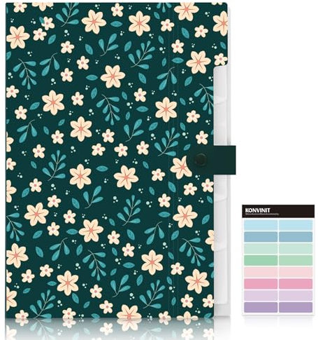 KONVINIT Expanding File Folder - a4 File Organiser Folder Document Organiser Floral with 6 Pockets Pattern Filing Folder High Capacity Paper Work File Folder Document Storage Expander
