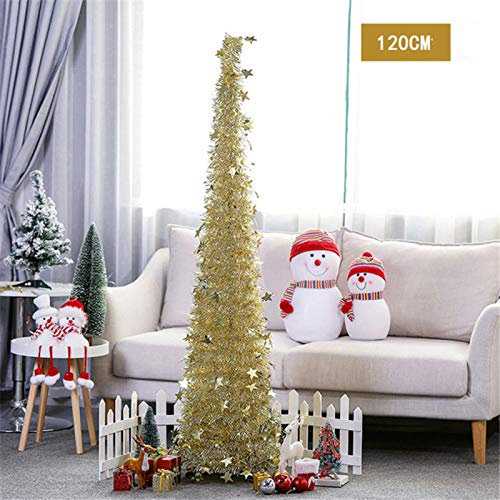 albero di Natale, 5Ft Orpello Artificiale Pop Up 3D Albero di Natale Rosso con Supporto Splendide Paillettes Stella Pieghevole Decorazioni for Alberi di Natale for Feste-Argento 1,5 Metri, Oro, 1,5 me