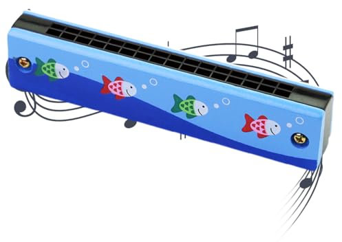 VAEIORP Kinder-Mundharmonika, 16 Löcher, Cartoon-Design, Holz, Blau, Musikalisches Spielzeug für Anfänger und Profis, Geeignet für Kinder ab 3 Jahren