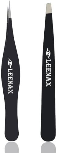 Leenax Precision Pro Pince à épiler – Pince à épiler à double pointe en acier inoxydable pour sourcils, poils du visage, échardes et poils incarnés – Pointe fine et inclinée pour homme et femme (noir)