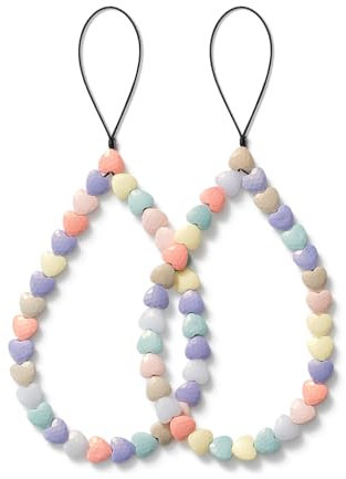 CHUQING Handykette Kurz Handgelenk Süß Handyband Perlen Handschlaufe Handy Phone Lanyard Handyarmband Herz Handyanhänger, 2 Stück