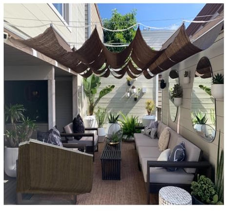 Anpassbare einziehbare Pergola mit Wellenhimmel U-förmige Sonnenschutzegel Markise (B 2,2 x L 3 m/B 7,22 x L 9,6 m) für Terrasse, Garten, Außenflächen