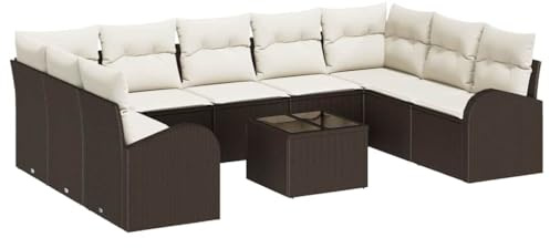 vidaXL 9-teiliges Garten-Sofa-Set mit Kissen, wetterfest, braunes Poly-Rattan, perfekt für Balkon oder Terrasse, modulares Lounge-Möbel für gemütliche Sommerabende