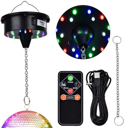 Veciado Disco Ball Motor Lights with Remote,3-15RPM Adjustable Spinner 18LEDs for 8 10 12 16 20 24 Inch Duty Mirror Ball Motor