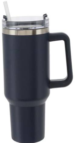 CEPEWA Edelstahl Thermobecher 1,2L mit Deckel, Strohhalm, 2-in-1-Deckel und Griff, Kaffee To Go, Tumbler Cup für Kalte und Heiße Getränke (Dunkelblau)