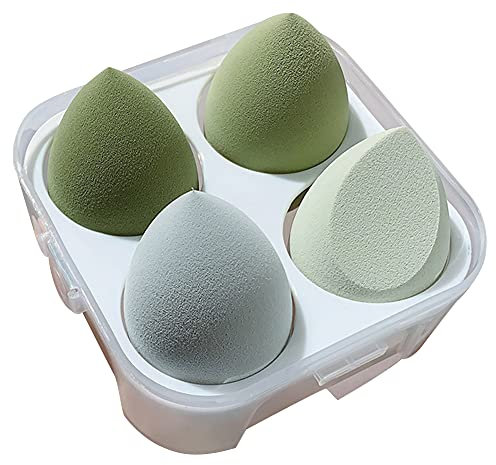 Beauty Blender Lot de 4 éponges à fond de teint humides et sèches pour fond de teint liquide, poudre et crème, étui de rangement, application de maquillage impeccable (vert)