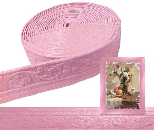 YuLiMirich Bordüre Selbstklebend - 8cm(B)*5mm(D)*10m(L) - 3D Zierleisten Selbstklebende, Stuckleisten Wand, Wasserdicht Wandbordüre, Leisten Selbstklebend für Ecken Linien Decken Dekoration, Rosa