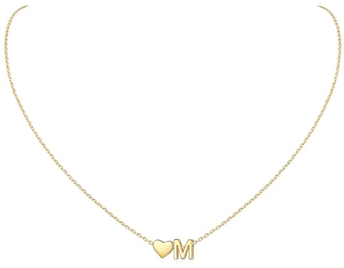 ChicSilver 925 Silber Kette mit Buchstabe Herz, Halskette Silber/Gold Damen | Silberkette mit Initialen A-Z Buchstaben Anhänger, Kleine Herzkette Modeschmuck für Frauen Mädchen
