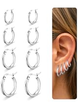 Kenivira 4 par små örhängen i silver 925 för kvinnor hypoallergena 18K guld örhängen ring 10/12/14/16 mm