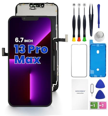 Genverdix for iPhone 13 Pro Max LCD & Touch Screen Replacement - 6.7 FHD 3D Touch Display Fully Compatible with Face ID, Vivid Colors, High Definition, Complete with Installation Tools | Sensitive 3D Touch Full HD Repair kit, Digitizer Assembly with Tools Set, Tempered Glass Protector, Waterproof Frame Adhesive