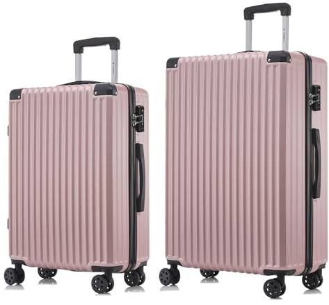YONSLY Premium Reisekoffer TSA-Schloss,YKK-Reißverschluss Hartschalen-Koffer Trolley Kabinenkoffer Rollkoffer Suitcase Handgepäck 4 Rollen (Roségold, L-XL-Set)