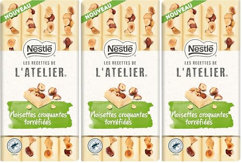 Nestlé Les Recettes de L'Atelier - Tablette Chocolat Blanc Noisettes - 150g (Lot de 3)