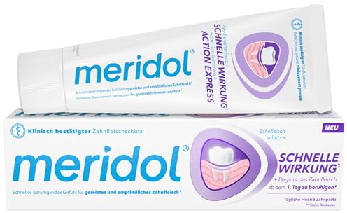 meridol Zahnpasta Schnelle Wirkung, bei gereiztem Zahnfleisch, 75 ml | Zahncreme für ein schnelles beruhigendes Gefühl, Wirkt ab dem ersten Tag, Bekämpft Plaquebakterien mit Zinn und Fluorid