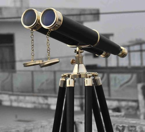 Vintage Solid Brass Floor-Standing Binoculars with Tripod – Nautical Telescope for Adults | Bird Watching, Marine Decor, Hiking, Outdoor & Camping Use