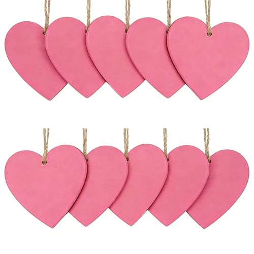 Premium Wooden Heart Hanging Decorations - Rustic Valentine's Day Wedding Party Décor (Set of 10, Eco-Friendly)