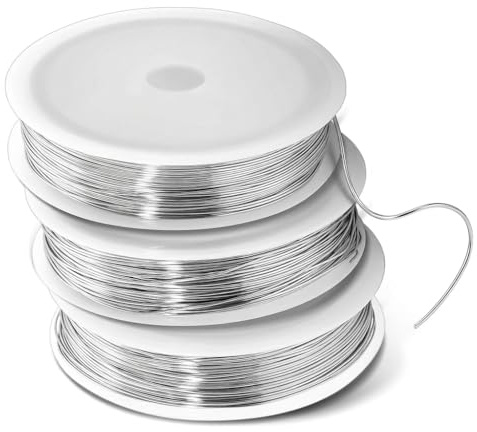 3 rollos de alambre para manualidades, plateado, 0,5 mm, 120 m, inoxidable | Duenn - Cuentas para hacer joyas, longitud total 3 x 40 metros, corona procesable, color plateado